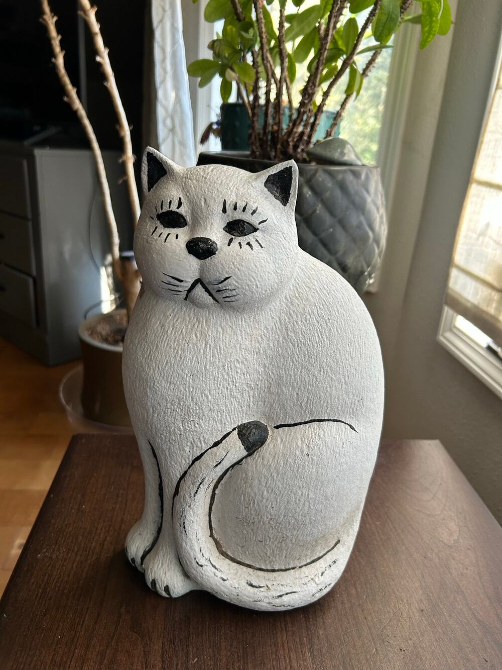 Vintage white ceramic cat figurine 13” tall indoor or outdoor decor